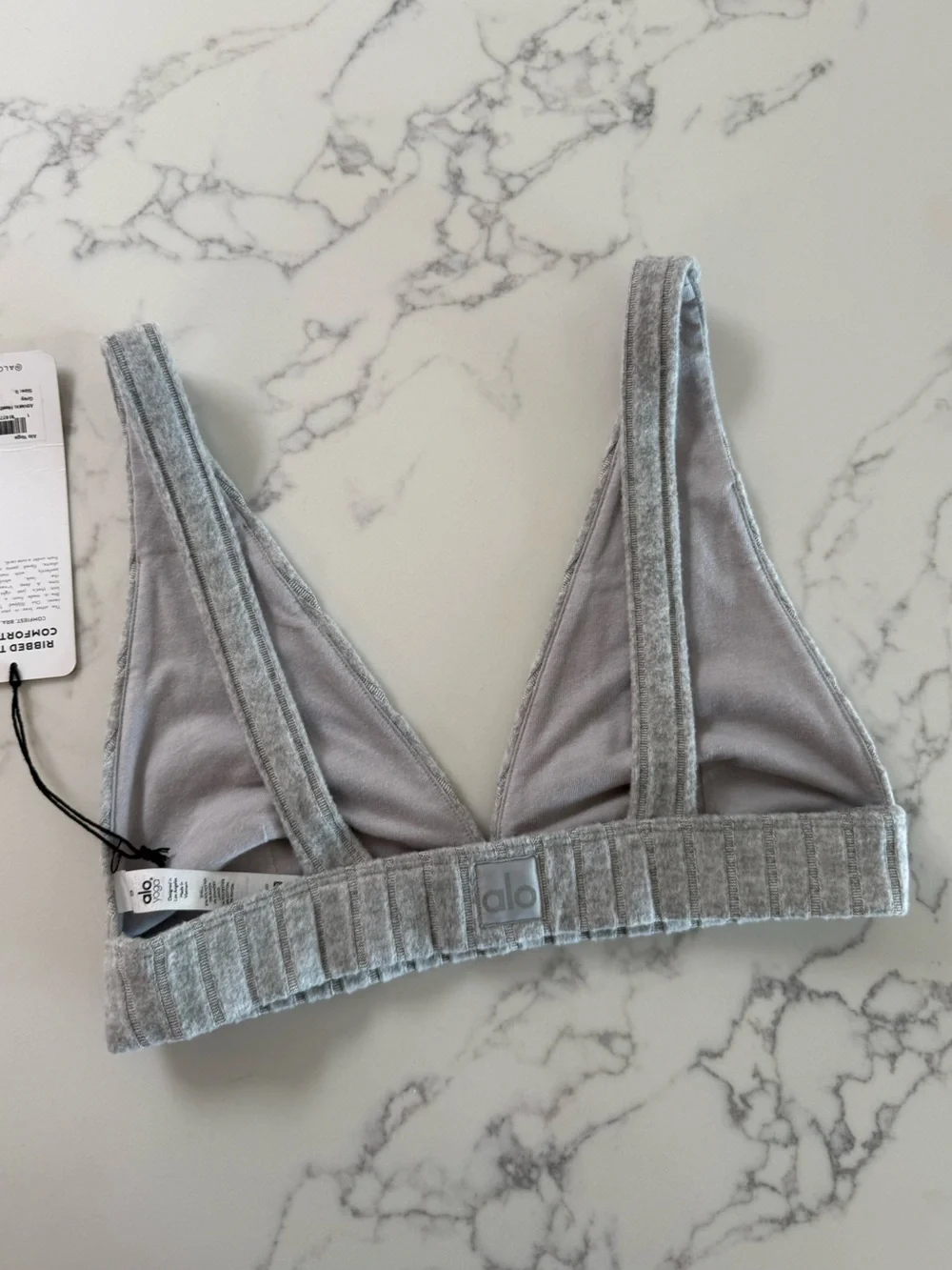 Alo Yoga Ribbed Take Comfort Bra - Athletic Heather Grey - Size Small